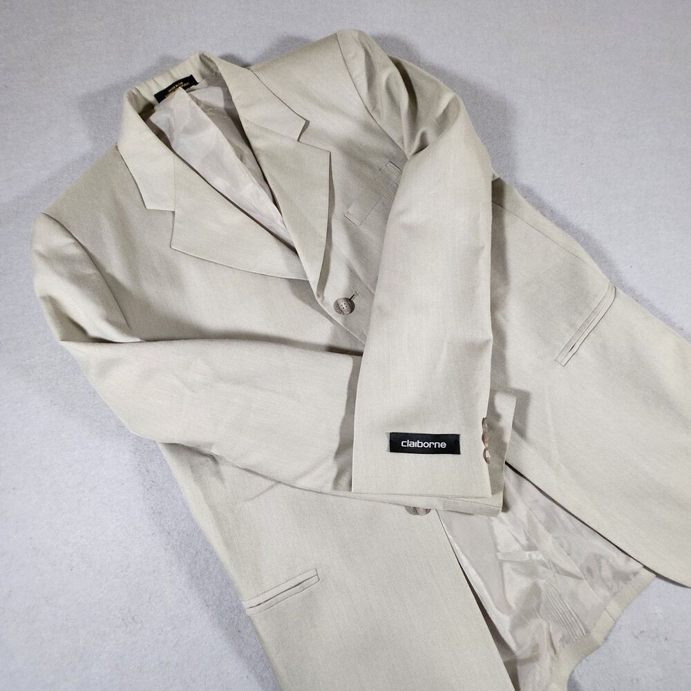 Clairborne Beige three-button Blazer Sport Coat Jacket 40R